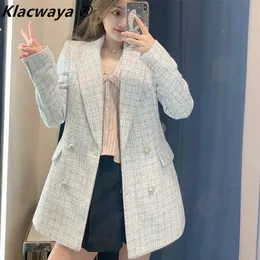 Za Suit Tweed Women Jacket Femme Plaszcz Wiosenny Damski Sobrecamisa Cuadros Plaid Checkered Blazer 220810