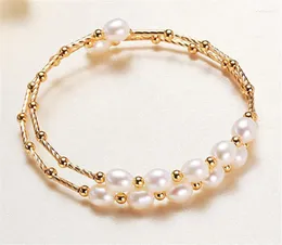 Beaded Strands HABITOO Women's Natural 7-8mm White Pink Purple Freshwater Pearl Bracelet Gold Bead Adjustable Bangle For Fashion Jewelry Gi