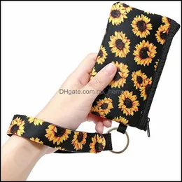 Neoprene Coin Purse Id Card Holder Wristlet Wallets Mini Bags Waterproof Sunflower Printing Fashion Handbag Passport Er Case Drop Delivery 2