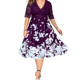 Casual Kleider Formale Kleid Frauen Sommer Spitze Patchwork V-ausschnitt Elegante Kurzarm Hochzeit Party Blau Xxxxxxxl Plus Größe Vestidos