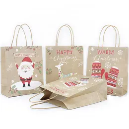 Confezione regalo Sacchetto di carta Kraft di Natale con manico / Borse per la spesa / Sacchetto di imballaggio per caramelle alce di Babbo Natale / Borsa di qualità eccellente Regalo