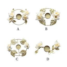 Decorative Flowers & Wreaths Candle Rings Gold Plated Rose Model For Wedding Table Party ElDecorative