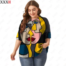 Xxxh Plus Size Summer Elegancka koszulka luźna krótkie rękawy Vintage Art 3D Print Druku