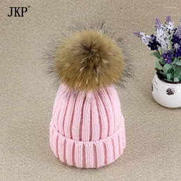 Beanie/Skull Caps JKP 2022 Style Natural Real päls Braid Ball Hat Boys and Girls Sticked Warm Baby Cotton Hats Outdoor Davi22