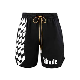 Modemarken-Designer-Shorts, amerikanische Marke Rhude, schwarz-weiße Schachbrett-Shorts, Herren-Damen-Freizeit, High Street, Kordelzug, Mesh, Basketball-Training