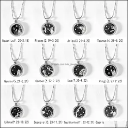 Pendant Necklaces Lover Day Night 12 Constellation Necklace For Women Zodiac Sign Aquarius Leo Libra Aries Wish Card Fas Dhseller2010 Dhknw