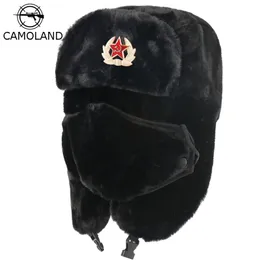 Kamoland armia sowiecka odznaka wojskowa bombowca mężczyźni kobiety Rosja Ushanka kapelusze faux królik futra earflap śnieżne czapki 220817GX