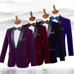 Men's Suits & Blazers Burgundy Velvet Slim Fit MenSuit Handsome Groomsmen Tuxedos Wedding Prom Performance Velour Mens (Jacket+Pants) Terno