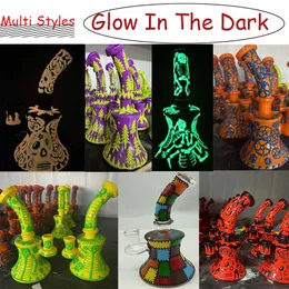 Glow In The Dark Head Glass 6 стилей Доступны 14 -миллиметровые мужские кальяны стакана Bong Perc уникальный дизайн душевой головы Perc Bongs Dab Масляные вышки с миской