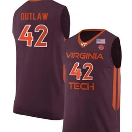 Nikivip custom XXS-6XL Vintage Men Va Tech Hokies Ty Outlaw #42 College Real embroidery jersey Size S-4XL or custom any name or number jersey