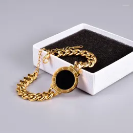 Charme Pulseiras Uma Peça Numerais Romanos Preto Shell Pulseira Para Mulheres Ouro Titânio Aço Bangles Thic Chain Jóias Presente Kent22