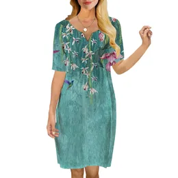 Women Dress Flowers 3D Printed Vneck Loose Casual Short Sleeve Shift Dress for Female Dresses Prairie Chic Style 220616