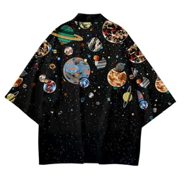 민족 의류 전통 하오리 여성 남성 하라주쿠 일본 패션 Streetwear 카디건 유카타 기모노 우주 행성 프린트 ShirtEthnic