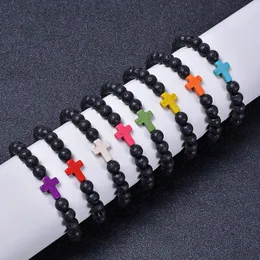 8 mm perline di pietra di lava nera colorate incantesimi di ciondolo elastico braccialetto per bracciale per donne gioielli da uomo