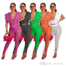 Kadın Tasarımcı Trailtsits Seksi Sheer Yoga Pantolon Kıyafetleri Yaz Gündelik fermuarlı kapüşonlar takım elbise örgü tozluk 2 adet set