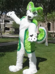 Costumi mascotte Green Husky Fursuit Dog Fox Costume Personaggio dei cartoni animati per adulti Mascota Mascotte Outfit Suit Abito operato per adulti Cartoon Suit