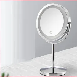 Kompakte Spiegel, 7 Zoll/8 Zoll LED-Schminkspiegel, aufladbar, HD-Fülllicht, 5-fache Vergrößerung, 360 ° drehbarer Beauty-Desktop-Stehspiegel, kompakt