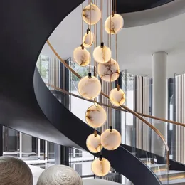 Lustres de cristal de mármore moderno luminárias pendentes para escada da sala de estar de luxo redondo lâmpadas penduradas luminárias de villa luminárias longas luminárias