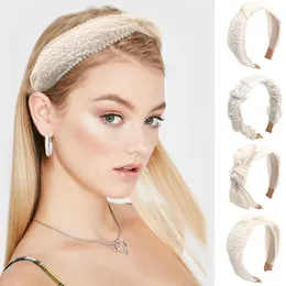 Aros para el pelo arrugados con perlas blancas, diadema para niñas, diadema de estilo coreano, tocado de aro, diadema Bohemia antideslizante, accesorios para el cabello