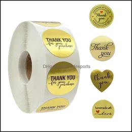 ملصقات لاصقة الأشرطة Office School Schools Business Industrial 500pcs شكرًا لك على دعم Kraft مع ملصقات Gold Foil Round ST