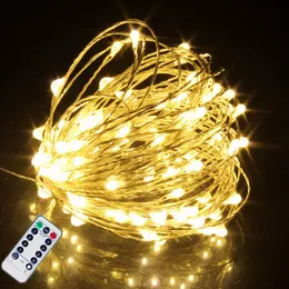 LED 문자열 20m 요정 조명 화환 크리스마스 트리 웨딩 룸 장식을위한 리모컨이있는 구리 와이어 끈 조명