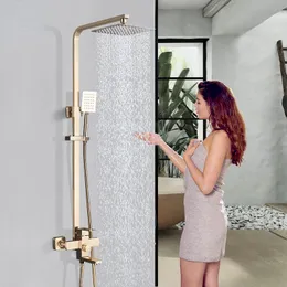 Luxus gebürstetes goldenes Badezimmer Duscharmatur -Wandmontage 8 "thermostatische Duschset Quadrat Niederschlag Wasser Bad Auslauf