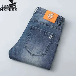 Jeans masculinos de marca de moda de luxo leve, elásticos, de alta qualidade, lavados, casuais e versáteis