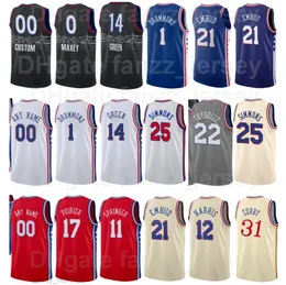 スクリーンプリントバスケットボールTobias Harris Jersey 12 Joel Embiid 21ベンシモンズ25 Seth Curry 31 Shake Milton 18 Furkan Korkmaz 30ブルーホワイトブラックベージュマン子供女性