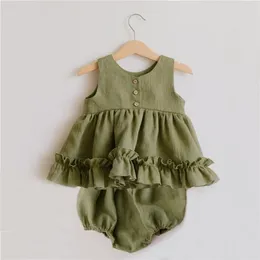 Vestido sem mangas de verão curto algodão orgânico Nascido em roupas de bebê de menina 220608