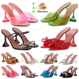 Amina Muaddia Sandali con tacco alto da donna Pantofole firmate in cristallo di lusso con tacco a spillo con tacco da donna famoso marchio sandali firmati in pvc morbido trasparente con scatola