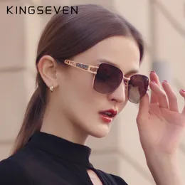 Kingseven spolaryzowane UV400 Kobiety przeciwsłoneczne Wysokiej jakości stal nierdzewna damskie szklanki słoneczne eleganckie modne okulary 220511