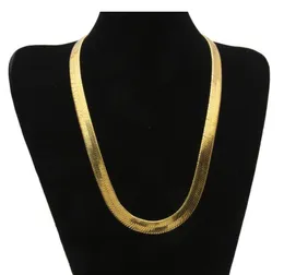 18K män och kvinnors kedjor Flat Snake Bone Gold Plated Chain Short ClaVicle Blade 10mm Chain 30inch