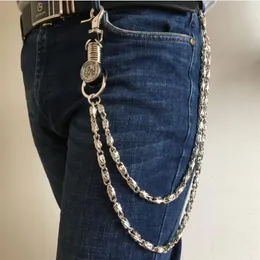 Color prata visual visual rock pesado metal hip hop gótico calça calça calça jean wallet key Chaz da cintura masculina 220516