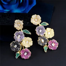 Graceful charm flowers earring designer for woman party 925 Sterling Silver Post South American Green White AAA Zirconia Bride Wedding Engagement Gold Earrings