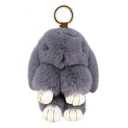 Cute rabbit pompom plush key chain artificial fake fur 18CM handmade bag fashion jewelry car gift children's toys Female AA220318
