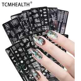 Nail Art Templates Plate Summer Abstract Face Sun Flower Spring Serpen Tine Geometric Diamond Letter Polished Printing Mould Nail Decoration