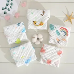 Towel 5pcs/Lot Baby Handkerchief Square Fruit Pattern 28x28cm Muslin Cotton Infant Face Wipe Cloth Stuff For Borns