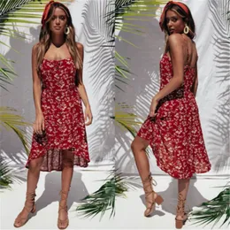 Casual Dresses Women Boho Floral Dress Sleeveless Backless Beach Evening Party Midi Sundress 2022 Fashion