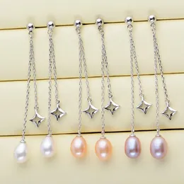 long tassel Star Ear Studs Dangle & Chandelier natural Freshwater pearl Earrings white purple Pink Lady/girl Fashion jewelry