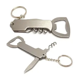 Multifunctional Beer Bottle Opener Stainless Steel Folding Knife Keychains Wine Corkscrew Key Chain Home Kitchen Tools