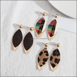 Charm Oval Leaf Rame Inspired Splice Leopard Print Pu Leather Charms örhängen Geometriska kvinnor smycken Drop Delivery 202 Carshop2006 DHYGE