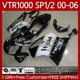 Zestaw Bodys dla Honda VTR1000 RTV1000 RC51 2000-2006 Bodywork 123NO.11 Black West SP1 SP2 VTR 1000 00 01 02 03 04 05 06 VTR-1000 2000 2001 2002 2003 2004 2004 2005 2006 Owalnia