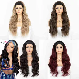 Hair Synthetic Wigs Cosplay Kryssma Long Wavy Headband Wig for Black Women None Replacement Body Wave Synthetic Headwraps Hair 2022 New Fashion 220225