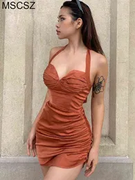 Halter Mini Satin Dress Sweetheart Neck Backless Sexy Party Dresses For Women 2022 Summer Ruched BodyCon Dress T220816