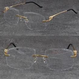 مصمم جديد Diamond Cut Lens Rimless Frames Luxury Metal Womens Eyeglasses Leopard Series Design Classical Model Frame