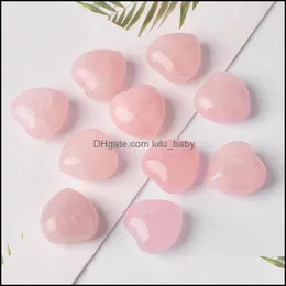 Stone Loose Beads Jewelry 2Omm 25Mm Love Hearts Natural Crystal Craft Ornaments Rose Quartz Healing Crystals Energy Reiki Gem Living Room De