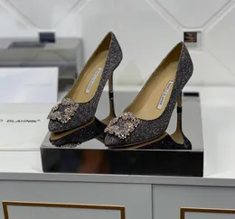 Sapatos sociais de grife manolo salto alto Blahni cristais decorativos sapatos rasos de PVC de tubo curto sapatos finos de luxo sapatos de fábrica para noite 9,5 cm