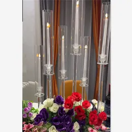 Dekoration akrylkandelabrum 6 armar ljusstakning hållare bröllop bord centrepieces blommor stativ kolonn vase väg bly party dekoration imake362