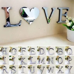 Wall Stickers 26 English Letters Mirror 3D Effect Acrylic Alphabet Words Mirrors Sticker Decals DIY Home Art Decorations