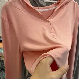 91％コットンTシャツ女性長袖女性用大量のTシャツ女性服女性トップチューブトップニットカナール弾力性フード付き220525